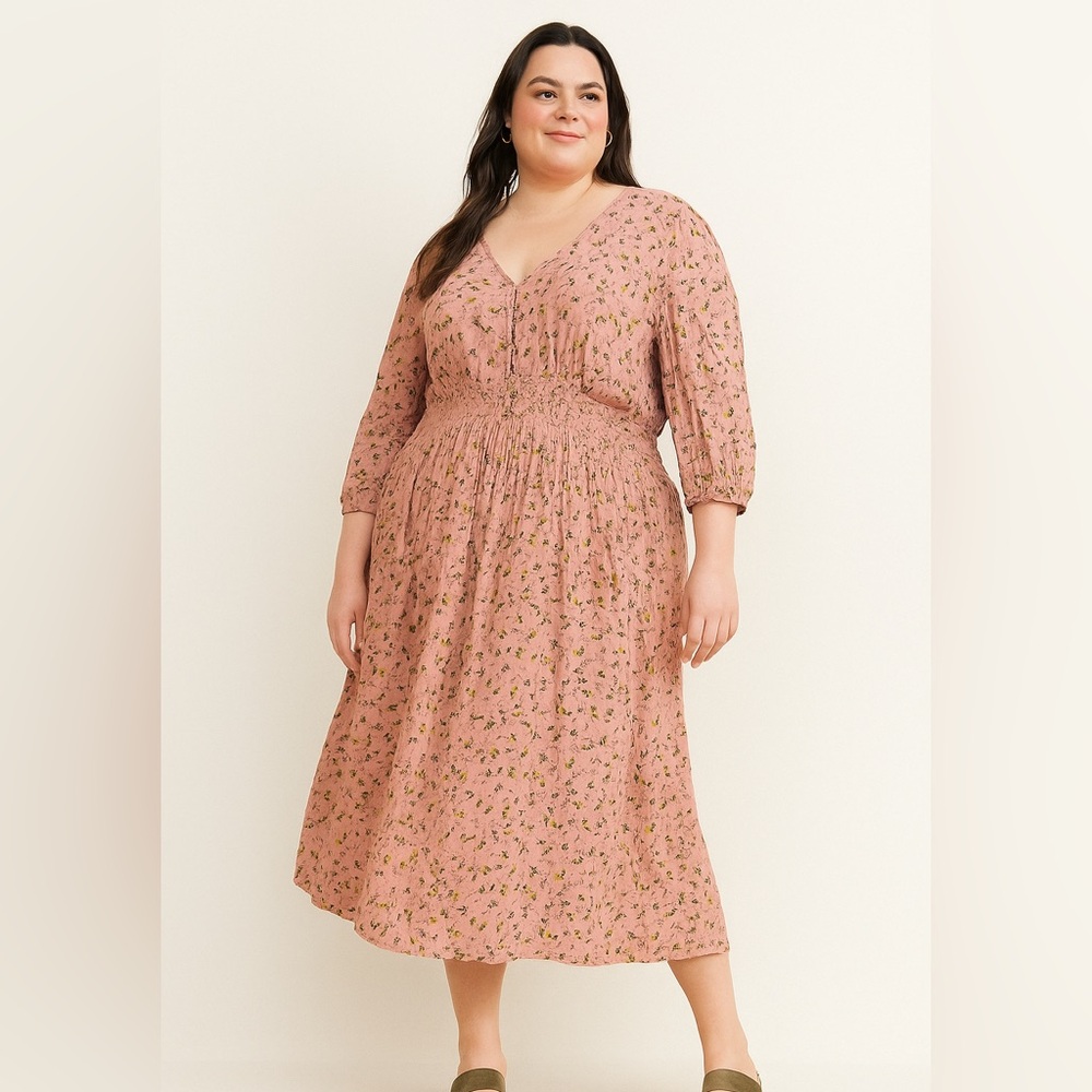 Siren Lily Womens Pink Floral Cottagecore Vneck Ruffles Maxi Dress Plus 3X Boho - Picture 2 of 4